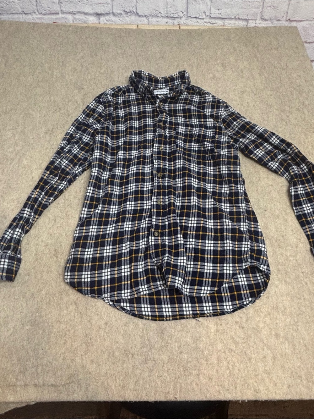 Saddlebred Navy, White & Tan Plaid Button-Down Shirt